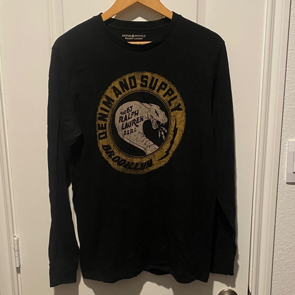Denim & Supply Ralph Lauren Black and Gold Graphic Long Sleeve Tee